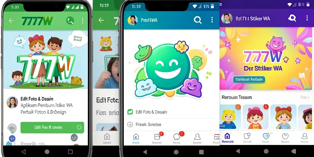 Screenshot utama 7777W menampilkan antarmuka Pembuat Stiker WA yang menarik dan mudah digunakan.