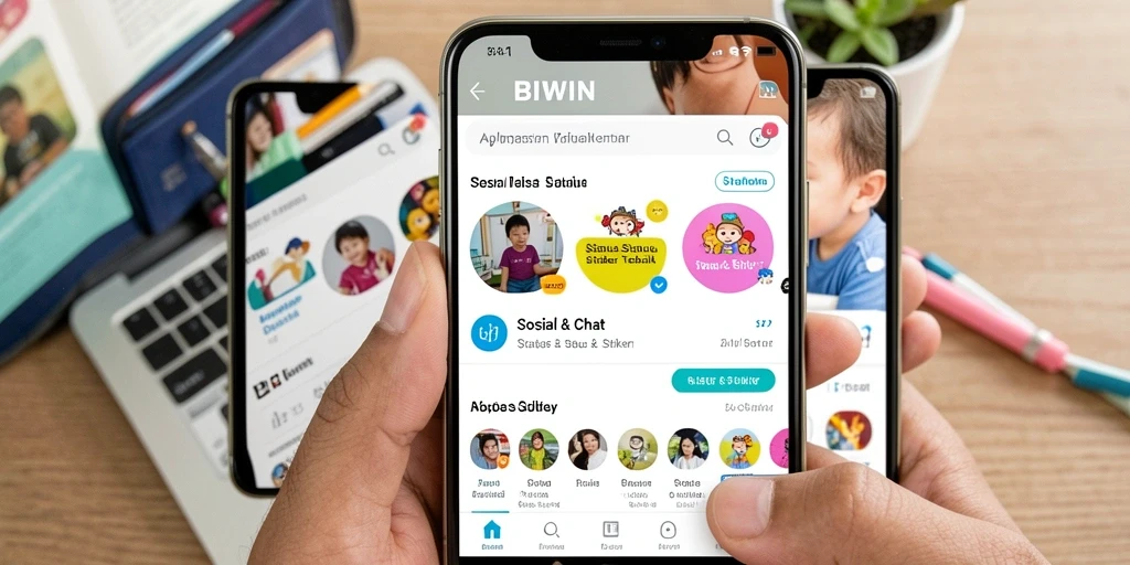 Tampilan antarmuka BIWIN dengan koleksi stiker yang menarik.