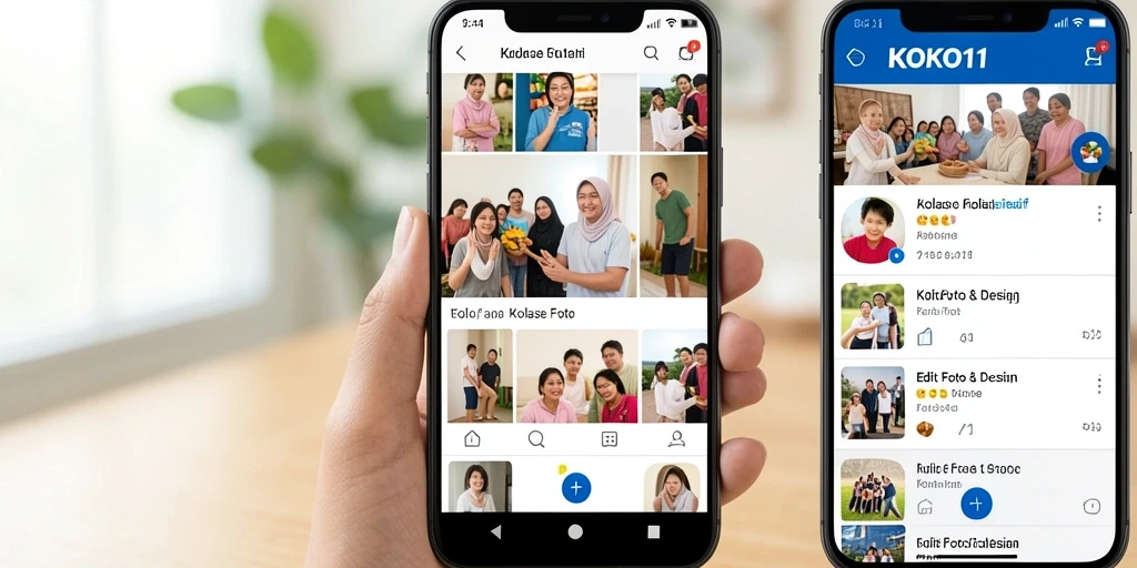 Screenshot antarmuka KOKO11 dengan fitur kolase foto yang menarik.