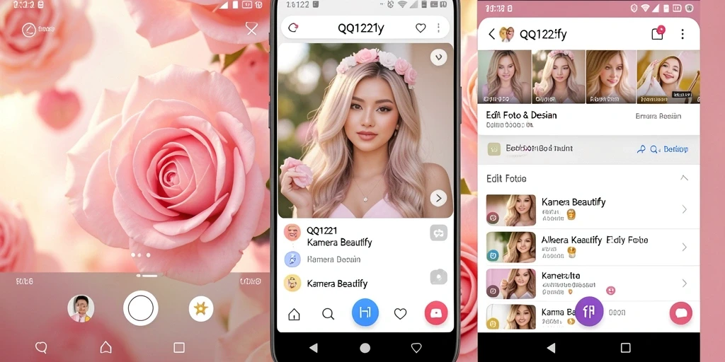Tampilan antarmuka QQ1221 dengan berbagai fitur Kamera Beautify.