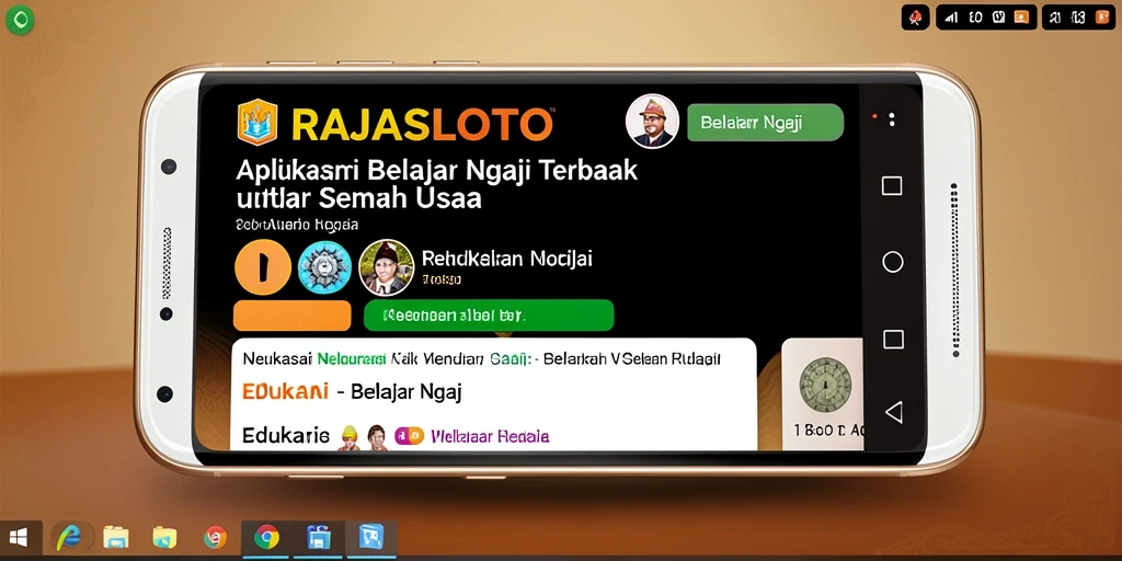 Antarmuka aplikasi RAJASLOTO menunjukkan fitur belajar ngaji yang interaktif.