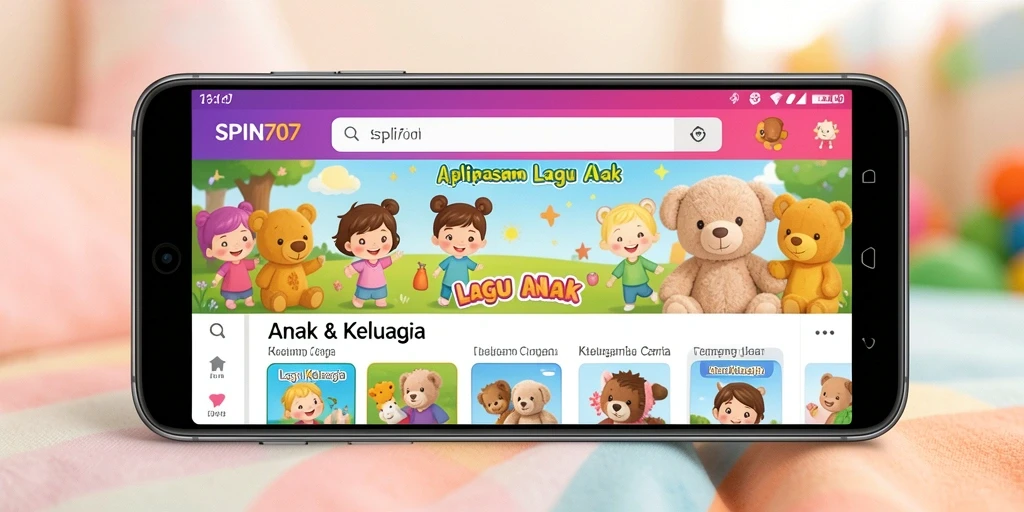 Tampilan antarmuka SPIN707 yang ramah anak dengan berbagai lagu ceria.